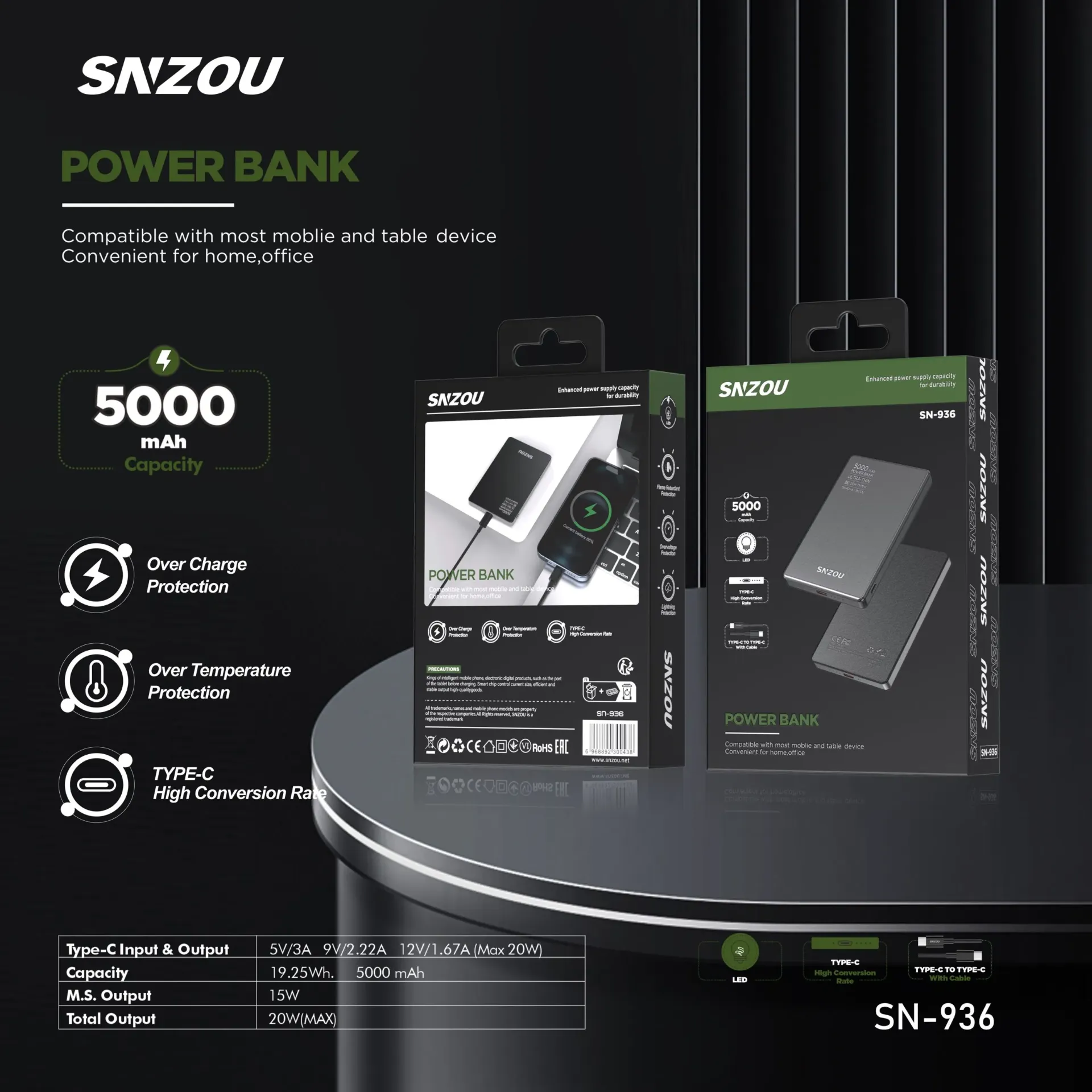 Snzou SlimCharge 5000mAh Power Bank