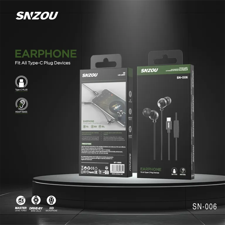 Snzou DeepBass Type-C Wired Earphones with Mic