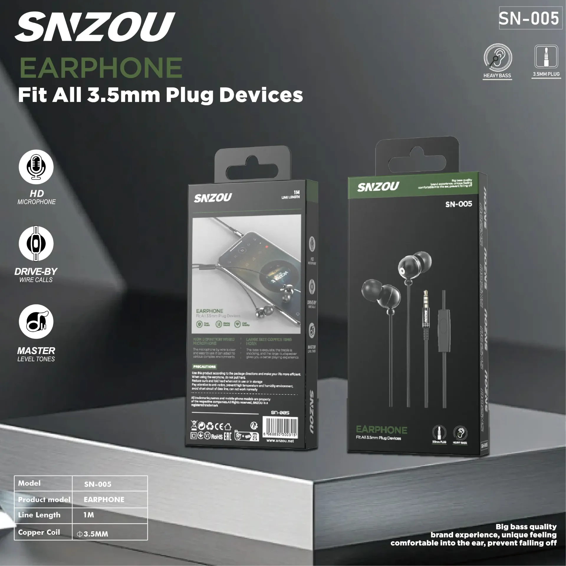 Snzou DeepBass Wired Earphones with Mic (3.5mm)