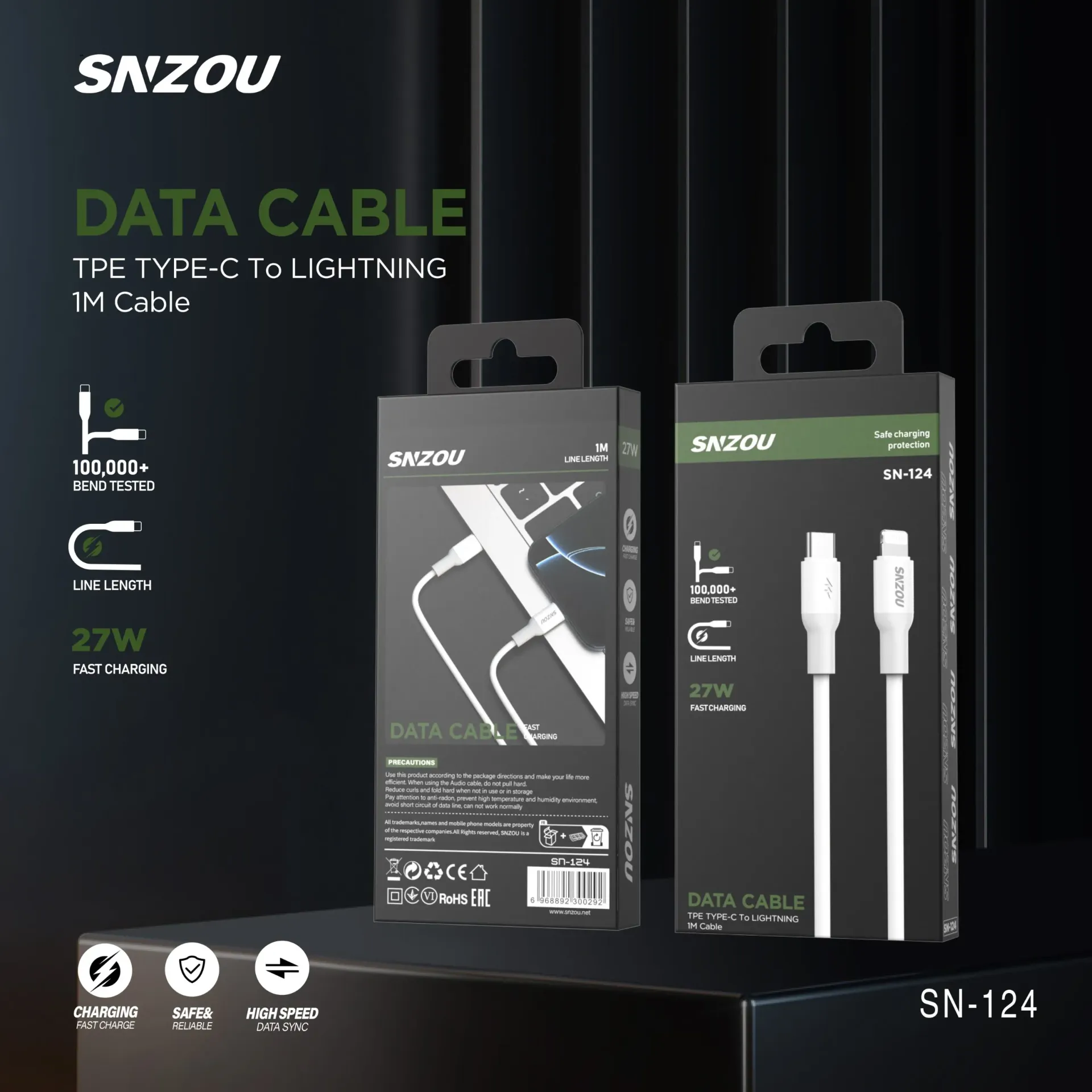 Snzou QuickCharge 27W Type-C to Lightning Cable