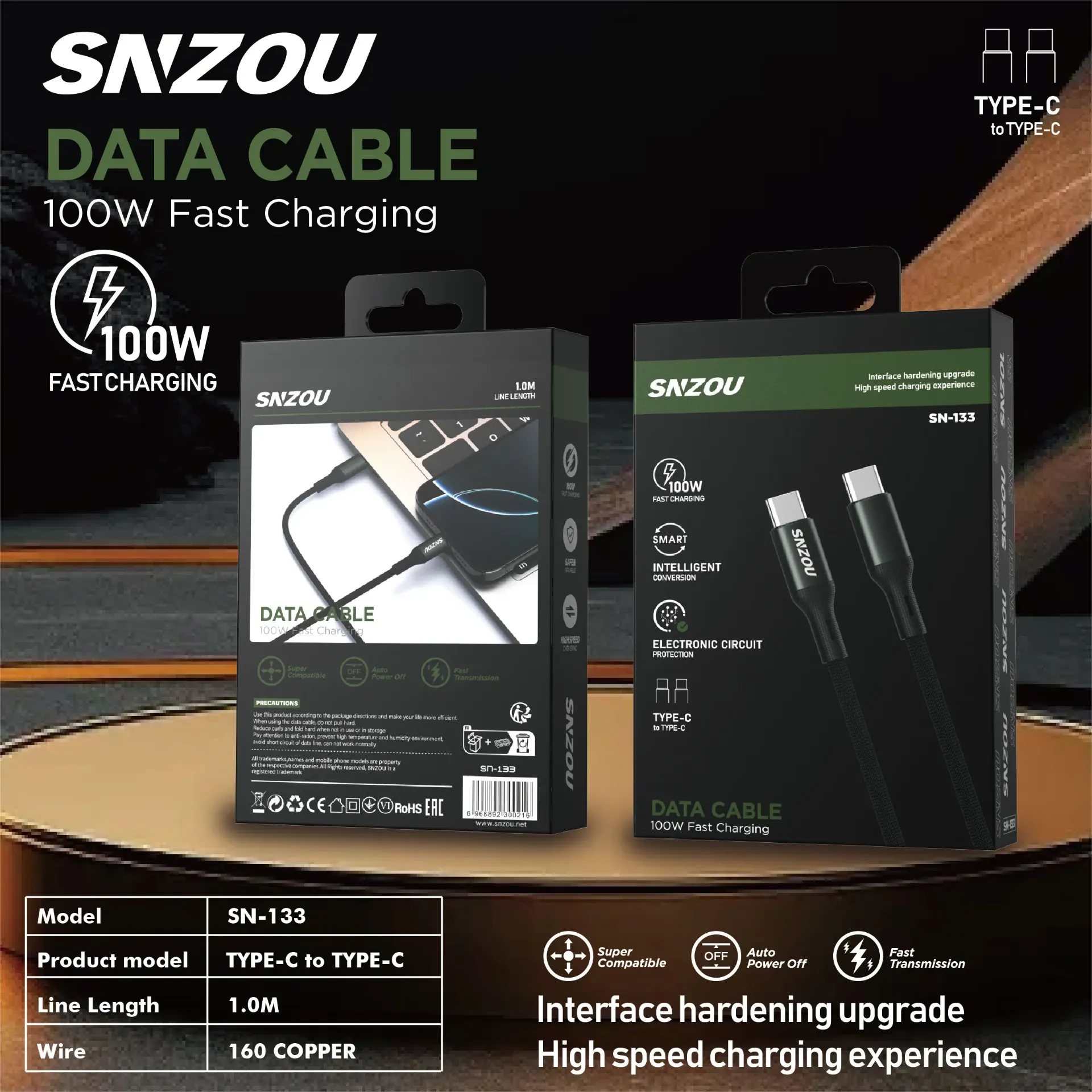Snzou PowerSync 100W Type-C to Type-C Cable