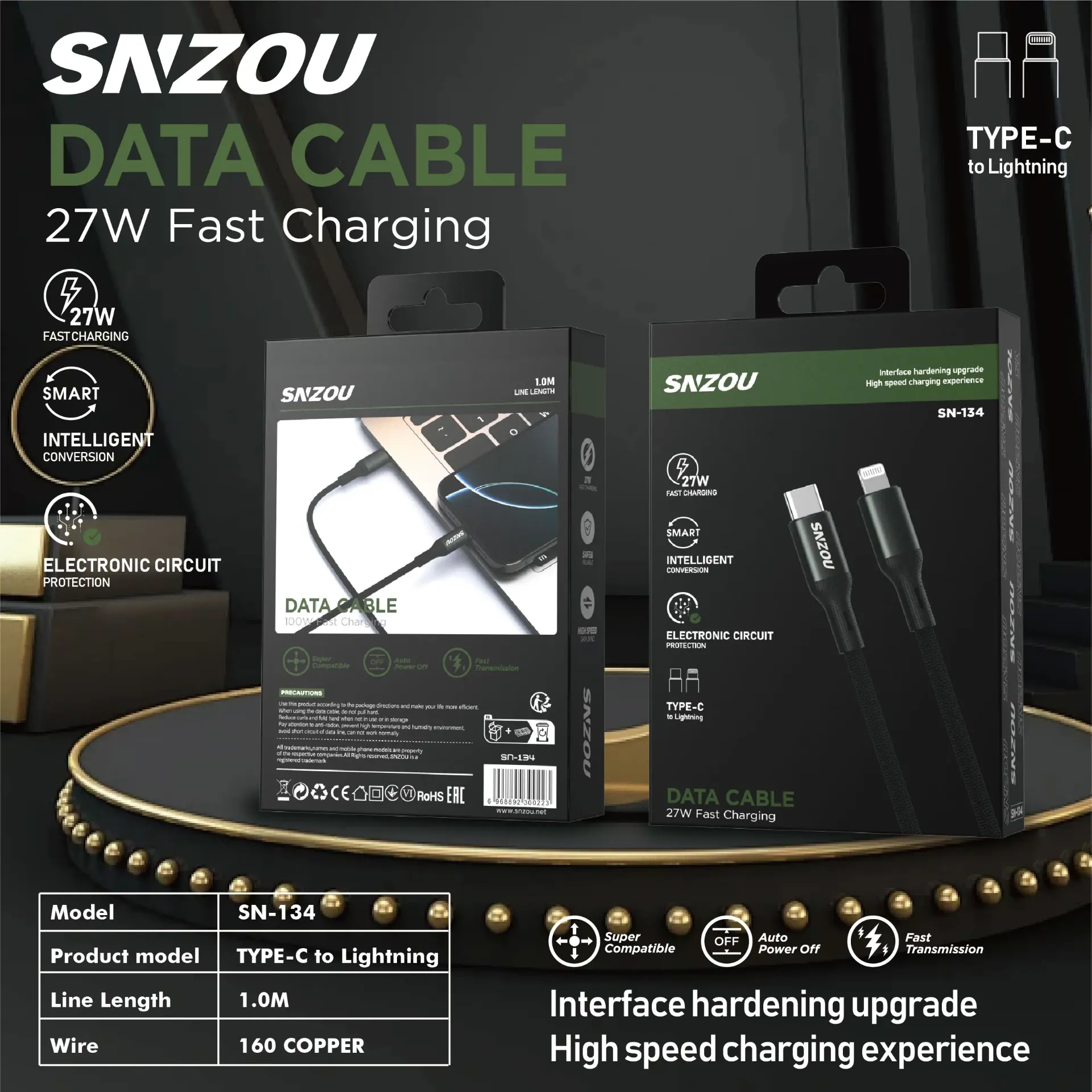 Snzou PowerSync 27W Type-C to Lightning Cable