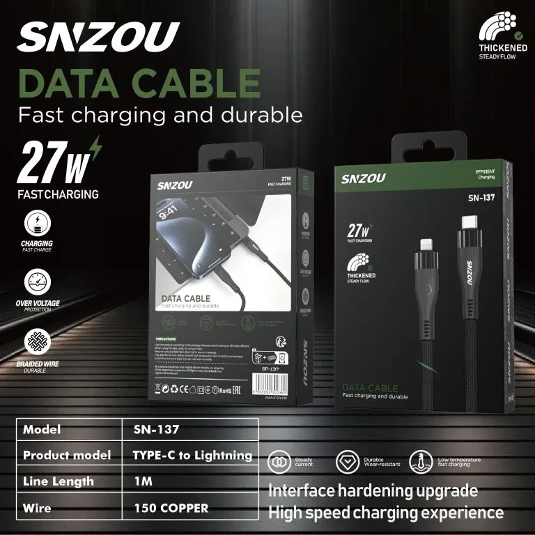 Snzou FastCharge 27W Type-C to Lightning Cable