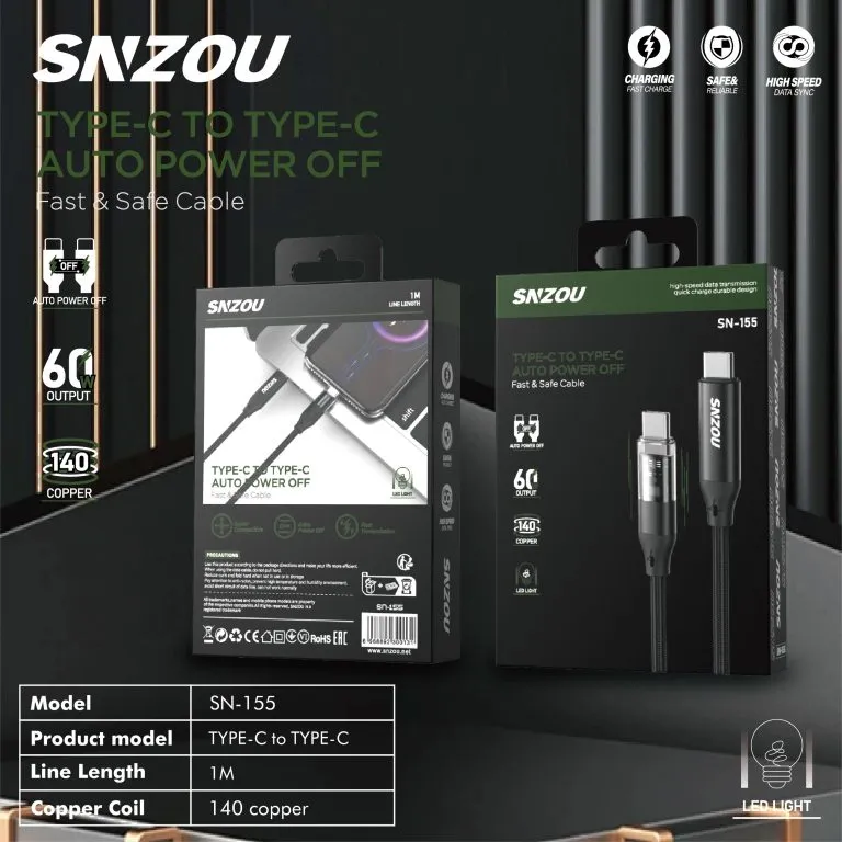 Snzou SpeedSync 60W Type-C to Type-C Data Cable