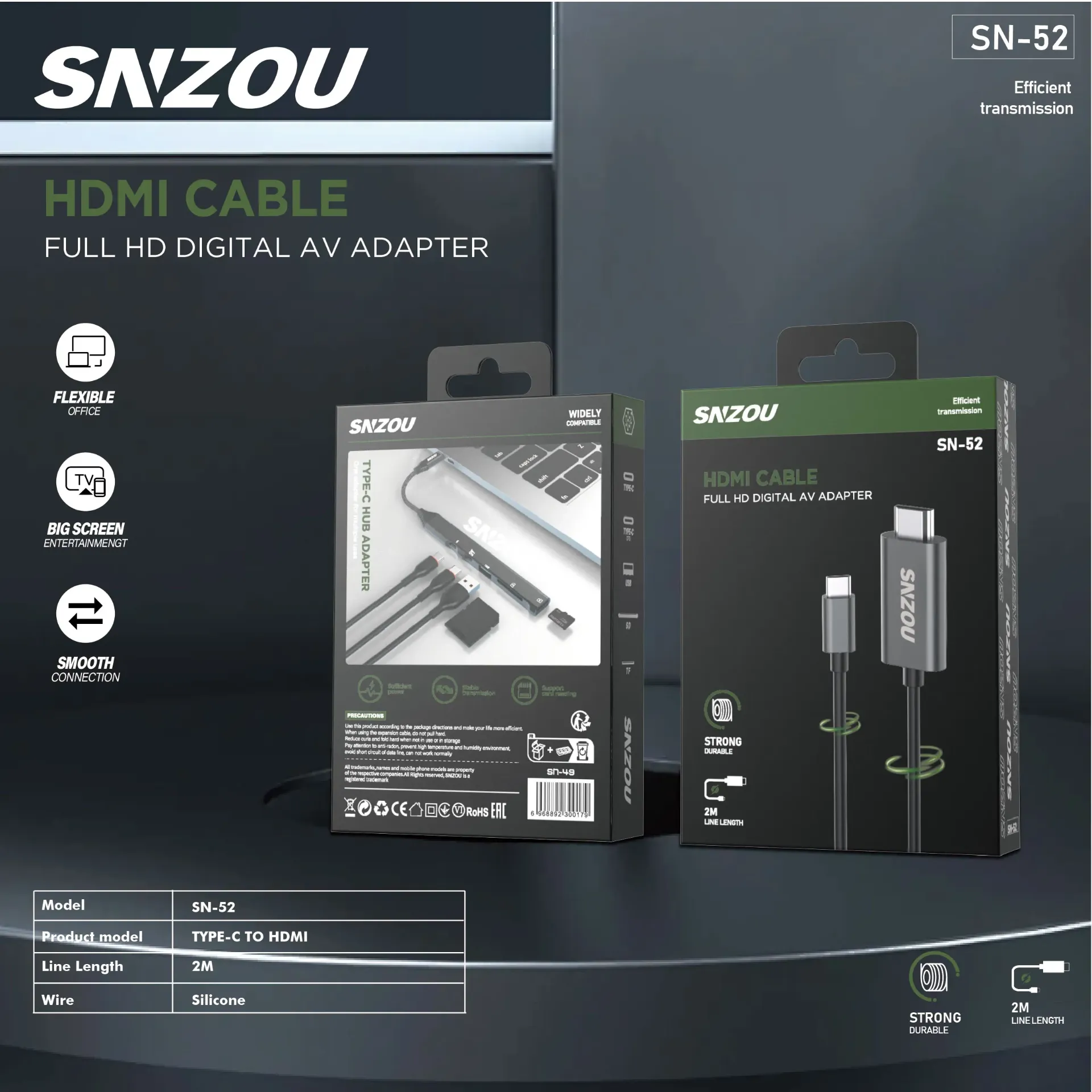 Snzou HDConnect Type-C to HDMI Cable (2M)