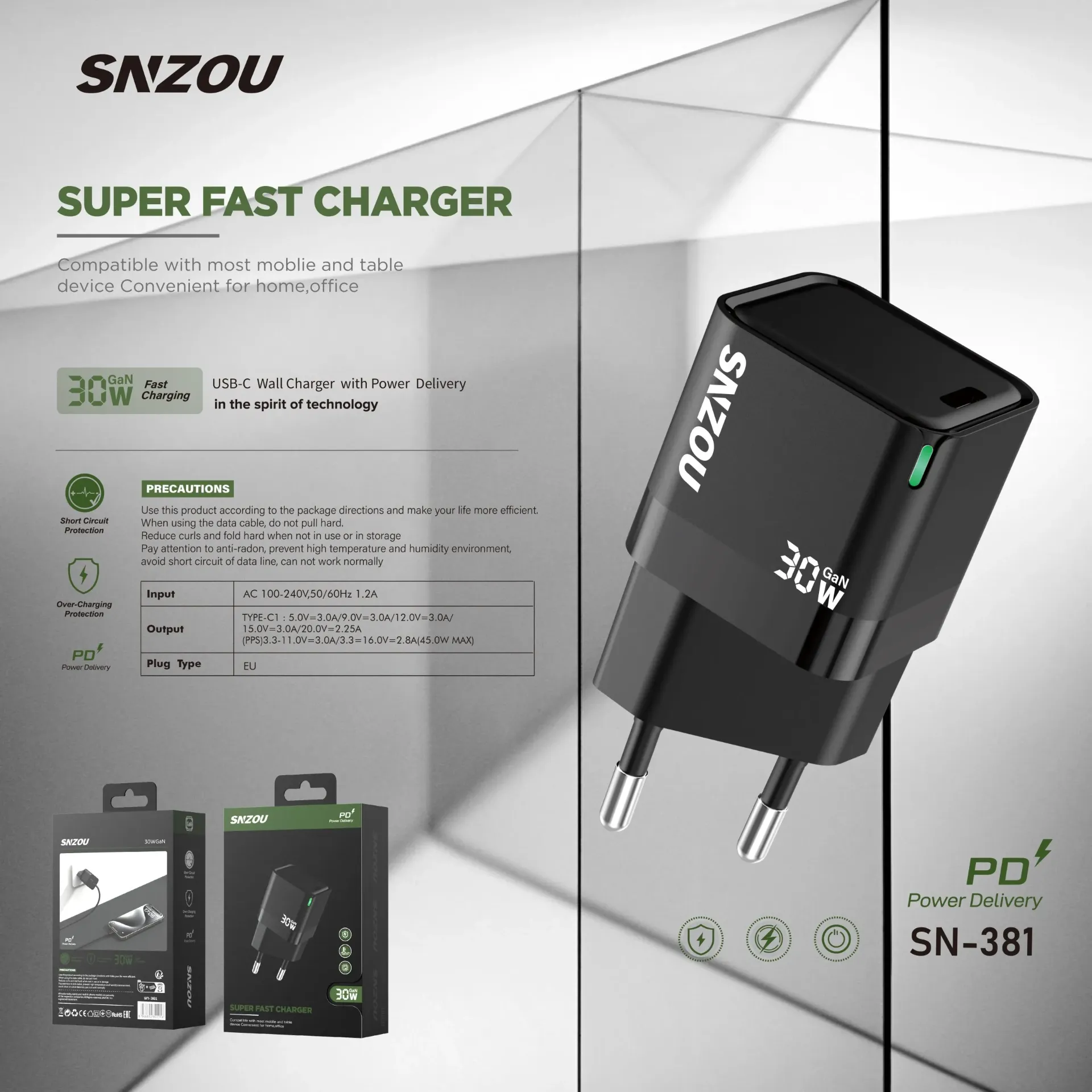 Snzou SuperFast 30W PD GaN Charger