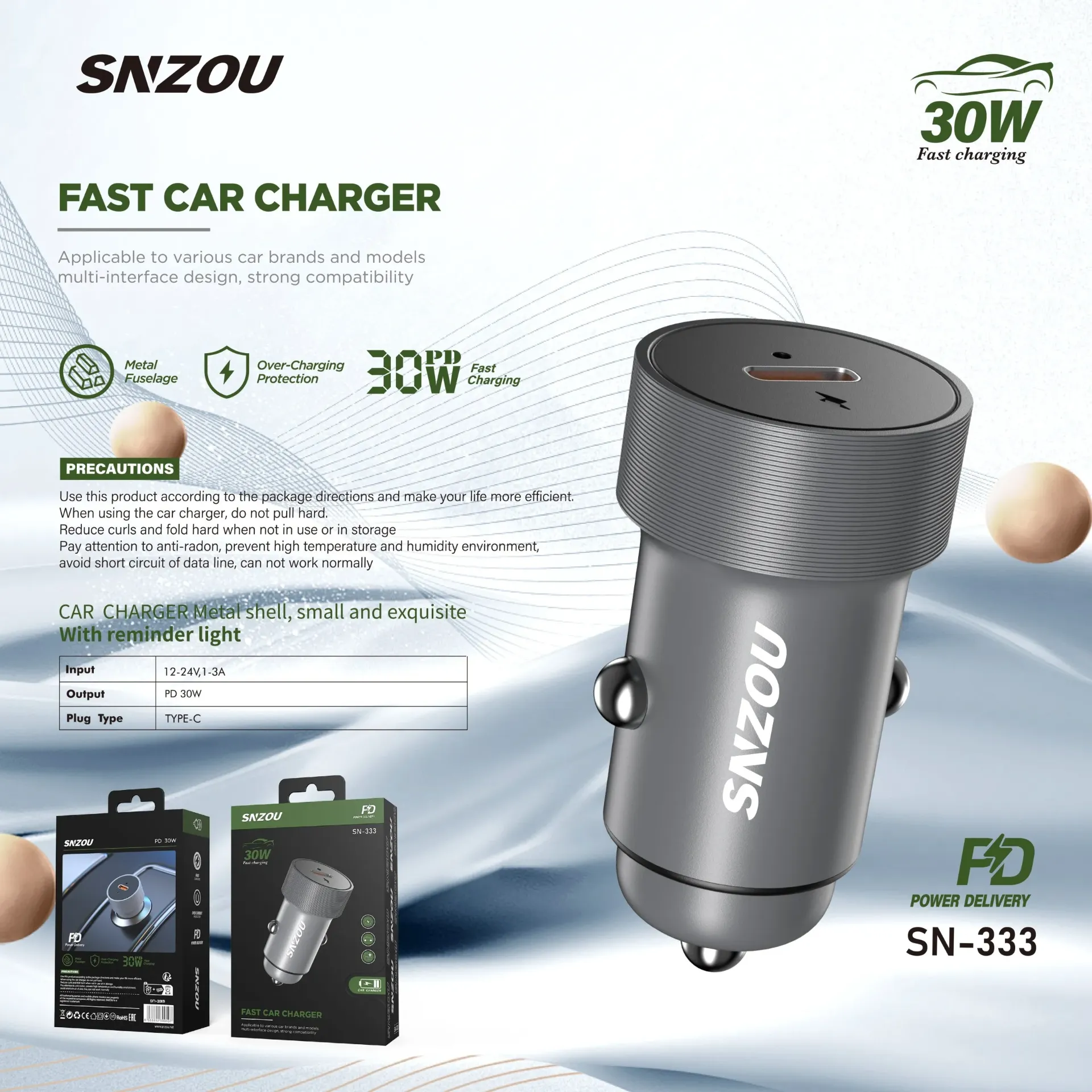 Snzou PowerBoost 30W Car Charger with PD