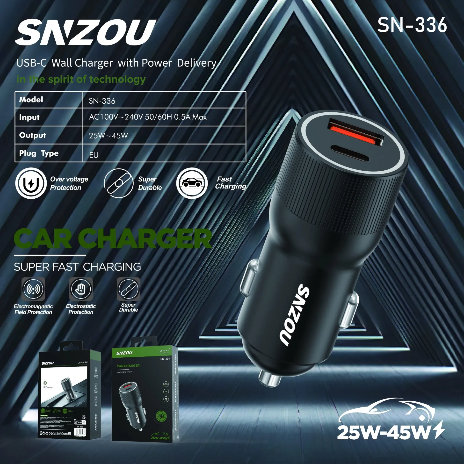 Snzou TurboCharge 45W Dual Port Car Charger